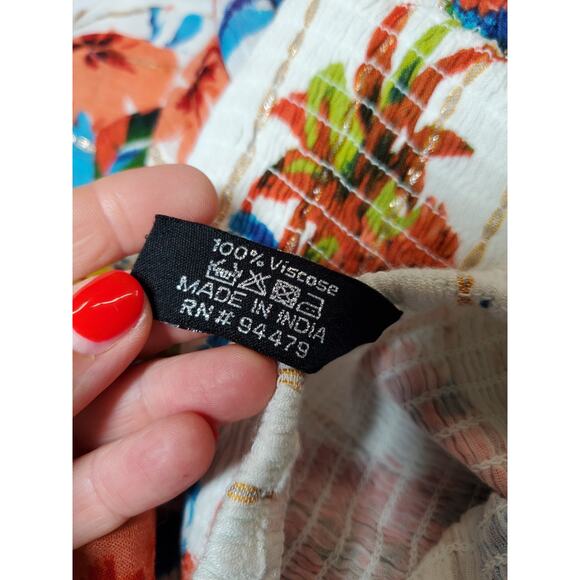 Anthropologie Me 2 Magic Womens Small Dress Long Floral Boho Maxi White Smocked - Picture 7 of 9